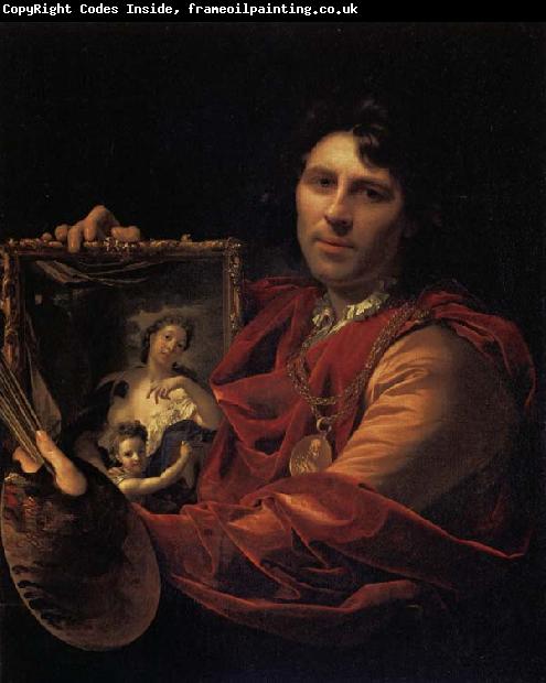 Adriaen van der werff Self-Portrait with a Portrait of his Wife,Margaretha van Rees,and their Daughter,Maria